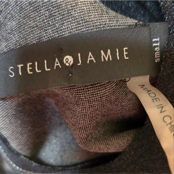 STELLA & JAMIE Genuine Leather Sleeve Crochet Top Stretch Tunic Black Small - Picture 9 of 11